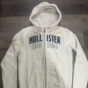 Hollister Cream and Gray Zip-Up Hoodie